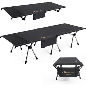 MOON LENCE Height Adjustable Camping Cot - Supports 330 lbs, Portable Folding Bed with Leg Extenders for Camping, Hiking, Sleeping, 1 Pack, Black, 14.98 inches x 23 inches x 16 inches