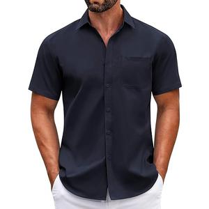COOFANDY Mens Short Sleeve Casual Button Down Shirts Summer Untucked Dress Shirts with Pocket, Navy Blue, XL