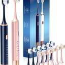 Aneebart Blue & Pink Electric Toothbrush for Adults, USB Rechargeable Sonic Toothbrush with 12 Brush Heads, Smart Timer, 6 Modes, 2-Hour Fast Charge Last 30 Days