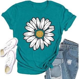 Qskall Daisy Shirts for Women Marguerite Daisy Floral T-Shirt Wildflower Tee Tops 2XL