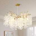 32 Inch Gold Crystal Chandelier, 10-Light Coastal Chandeliers for Dining Room, Large Modern Tree Branch Light Fixtures, Seashell Chandelier for Entryway Foyer Bathroom Living Room, E12