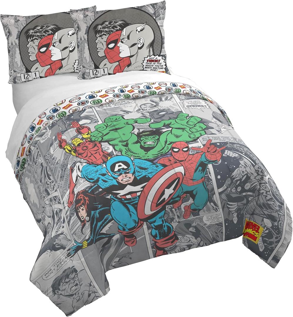 Jay Franco Duvet Cover Set  3 Piece Comforter Cover and Sham Set, Super Soft Cozy Kids Bedding (Insert Not Included) Grey - Marvel Comics, Queen