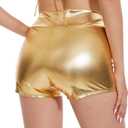 Women's Metallic Booty Shorts Shiny High Waisted Rave Bottoms for Dance Festival (L)