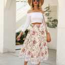 Naggoo Women's Skirts High Elastic Waisted Casual Skirt Pleated Floral/Solid Midi Skirts with Pockets Medium