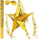 Foil Star Piata with Blindfold and Bat for Birthday Foldable Star Shape Piata with Stick Festive Fiesta Party Supplies Favors for Mexican Party (Gold)