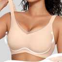 OEAK Womens Wireless Jelly Bras V Mesh Comfortable Bralette Supportive Tshirt Bra No Underwire Seamless Push Up Everyday Bras (Beige, L)