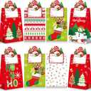 Blosssound 30 Pack Winter Paper Gift Bags Blue Wonderland Treat Bags with Name Stickers Christmas Candy Cookie Craft Party Favors Holiday Festive Home Party Decor Supplies(Christmas Tree)