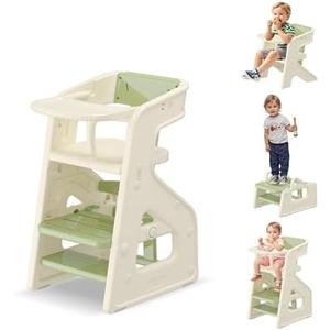 hoopyosms 3-in-1 High Chair for Babies Kids Convertible HighChair Toddlers Adjustable Height Kitchen Step Stool for Sink Kids Chair Removable Tray Ideal for Dining Kitchen and Bathroom Use, Green
