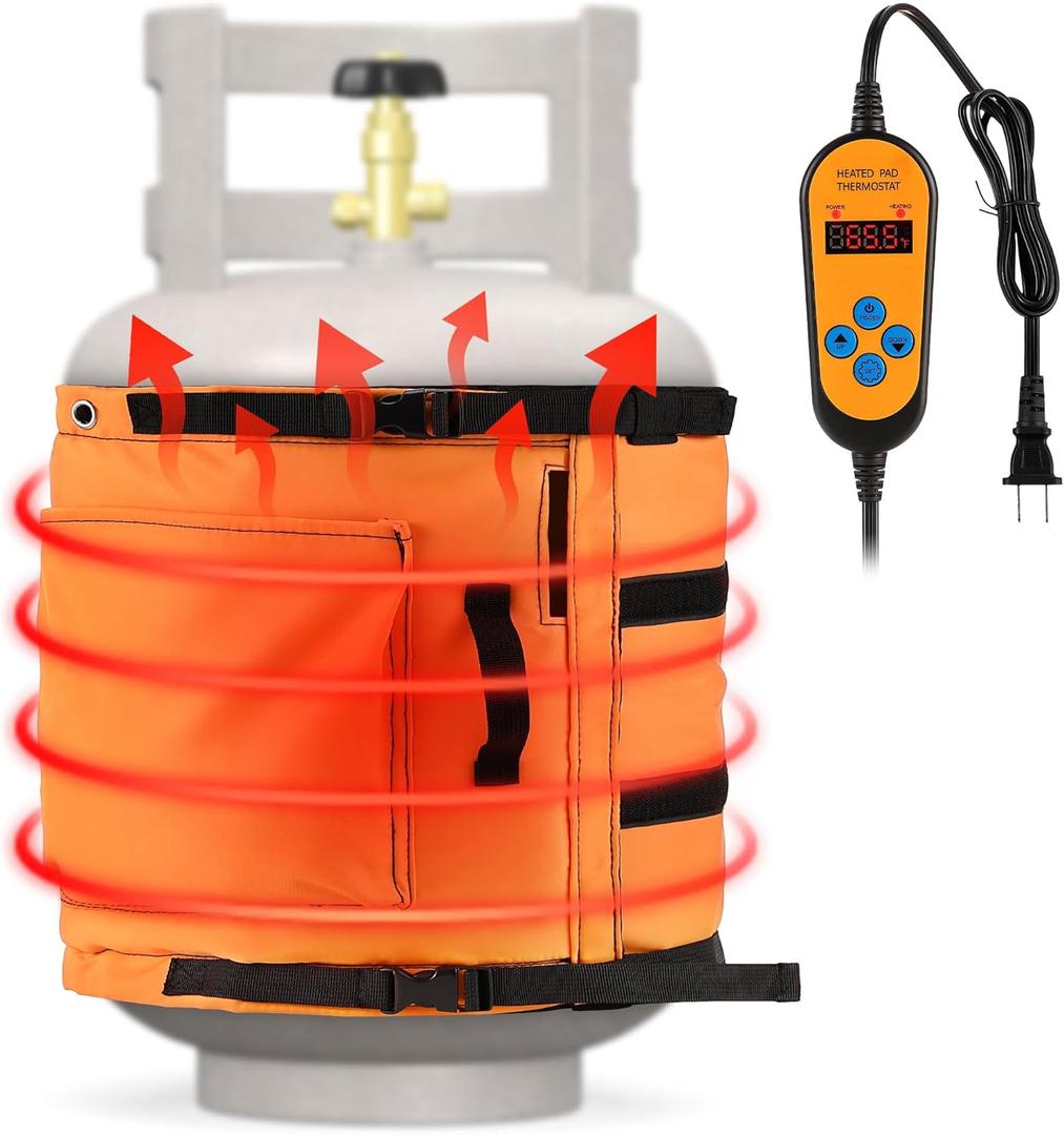 1 Pack Propane Tank Heater Blanket Gas LP Cylinder Tank Heater with Thermostat Controller Adjustment 41-122 °F and Timer Function, Propane Buckets Warmer Blanket Fit for 5-40LB Tanks (Orange)