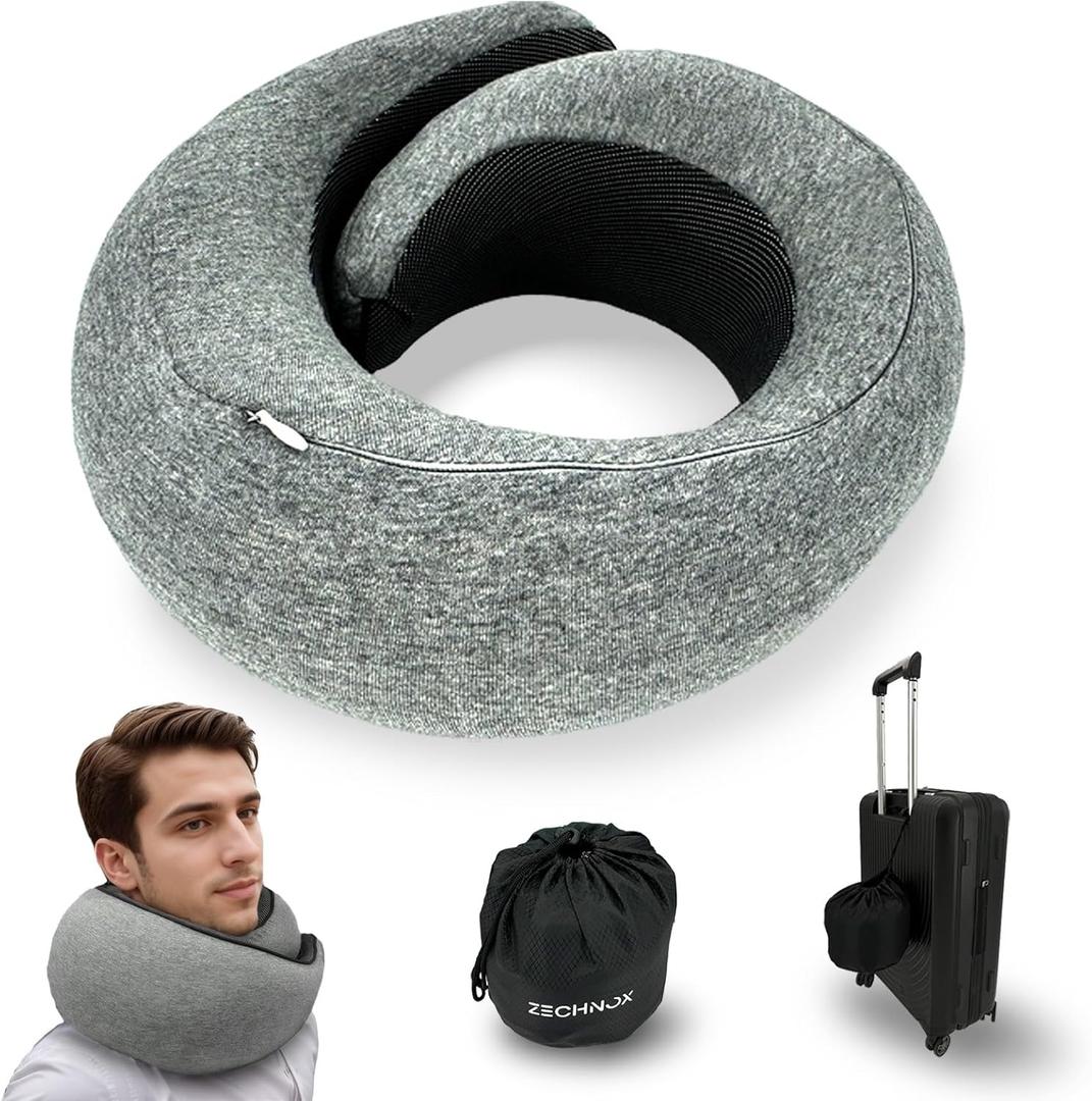 2024 Ergonomic Travel Neck Pillow,Neck Pillow Airplane,Premium Memory Foam,360 Contoured Design,Washable Cover,Complete Travel Set,Perfect for Airplane,Car and Office