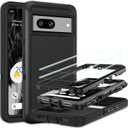 for Google Pixel 7 Case with [2 Pack] HD Screen Protector, [Military-Grade] Shockproof Dust/Drop Proof 3-Layer Full Body Protection Heavy Duty Case for Pixel 7, Black