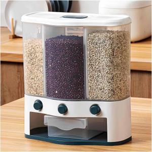 3-grid Cereal Dispenser, 6-liter Airtight Food Storage Jar With Measuring Cup, Wall-mountable, Suitable For Kitchen Storage(Blue)