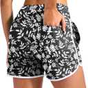G Gradual 3" Women's Swim Shorts 3 Pockets High Waisted Board Shorts Tummy Control Swimsuit Bottoms with Liner Beach Water (Black Flower), 2XL