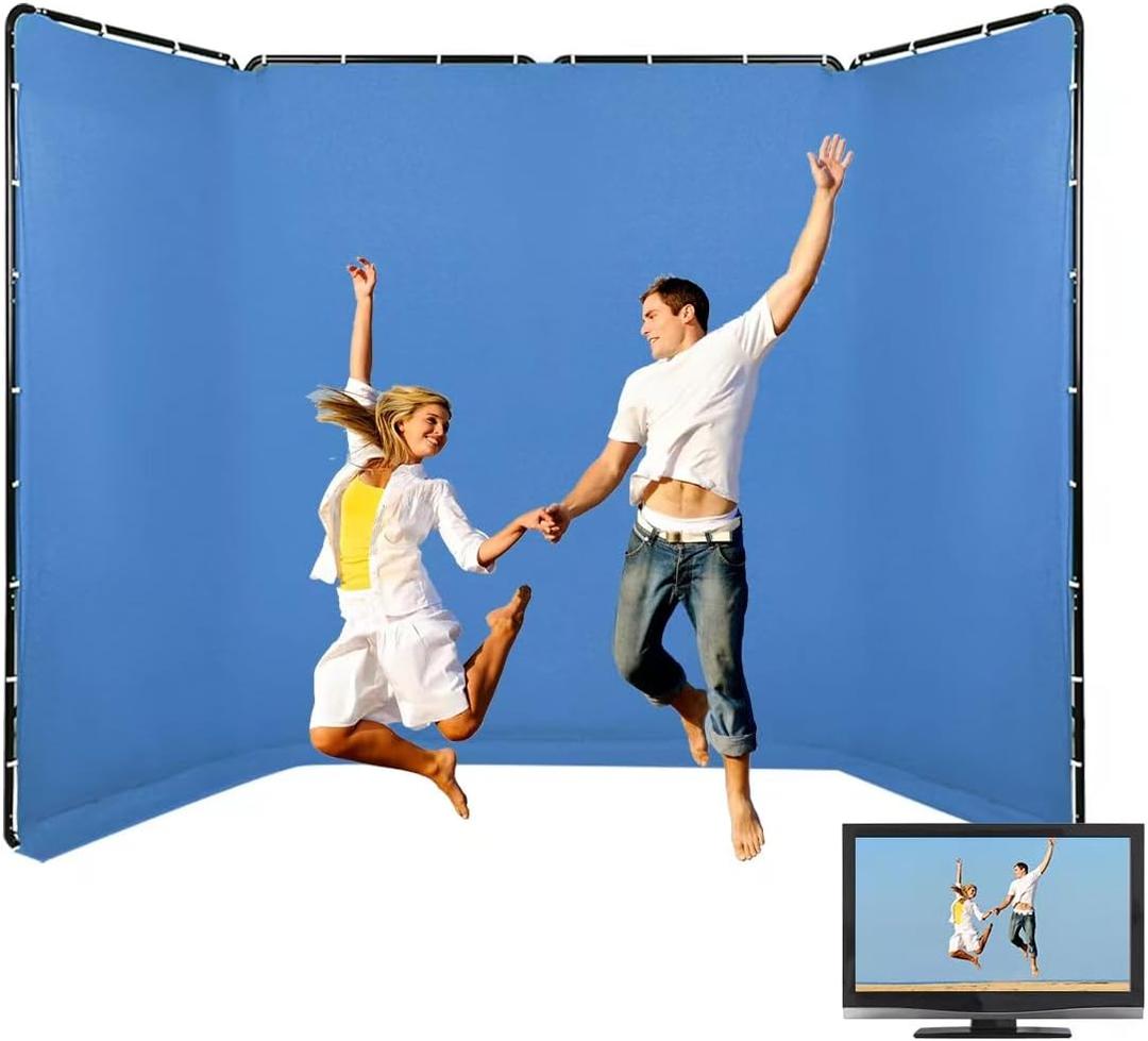 7.87ft*13.12ft Large Blue Screen Backdrop for Professional Photography, Portable Collapsible Solid Color Photography Background Support System for Portrait Parties, Keying, Live Broadcasting