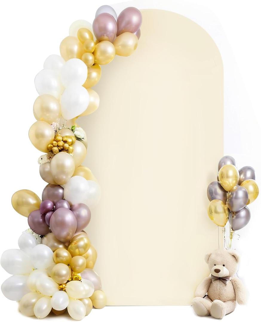 HEMMOTOP 7.2 ft Beige Arch Backdrop Cover (No Arch Stand), Ivory Spandex Arch Covers Stretchy Backdrop for Balloon, Wedding, Birthday Party, Baby Shower, Banquet Arch Decoration