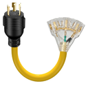 30 Amp to 110 Outdoor Generator Adapter Power Cord, 3 Prong Locking 30 Amp to 15 Amp Generator Cord, NEMA L5-30P Male to 3X 5-20R Female with Lighted End, 1.5FT