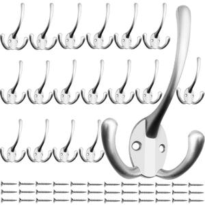 IBosins 18 Pack Big Heavy Duty Three Prongs Coat Hooks Wall Mounted with 36 Screws Wall Hooks Retro Double Utility Rustic Hooks for Coat, Backpack, Towel, Robe (18 Pcs Matte Nickel)