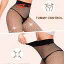 QooNoo Women Fleece Lined Tights High Waisted Pantyhose Opaque Black Sheer Translucent Winter Warm Leggings Shapewear (X-Small, Footed Fishnet)