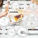 God Bless Plates and Napkins Tableware,142pcs Sliver Baptism Plates and Napkins Tablecloth Set,First Communion Decorations Dinnerware for Newborn Religious First Holy Communion Decorations