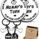 New Parents Gifts for Couples, Double-Sided Funny Decision Coin and 2026 Est. Keychain Set, Flip for Household Tasks, Stainless Steel Split Heart Keepsake for Expecting New Mom Dad