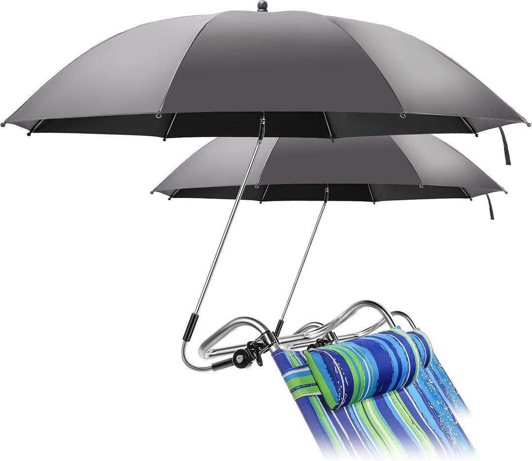 Talltalk 2 Pcs Beach Umbrella with Universal Clamp Adjustable Beach Shade UV Protection Chair Portable Outdoor Umbrella for Camping Patio Chairs Golf Carts