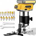 Brushless Cordless Router for Woodworking, Compatible with 20V Battery (Battery Not Included), 6-Speed, 30000-RPM Trim Router, 15-Pcs Trim Bits for Edge Trimming, Grooving (Black and Yellow)