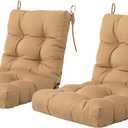 ARTPLAN Seat/Back Outdoor Chair Cushion, Patio Chair Cushion with Tie, Tufted Patio Cushion Replacement, Set of 2, (2 Pack) (Light Brown)