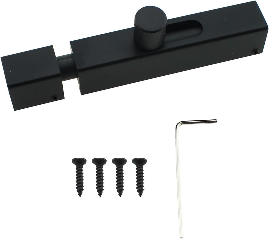 RLECS 75mm/3inch Bedroom Door Lock Door Reinforcement Lock Internal Door Slide Lock Aluminium Square Plain Latch Black Slide Bolt Latch Suitable for Bathroom Bedroom Locker and Cabinet