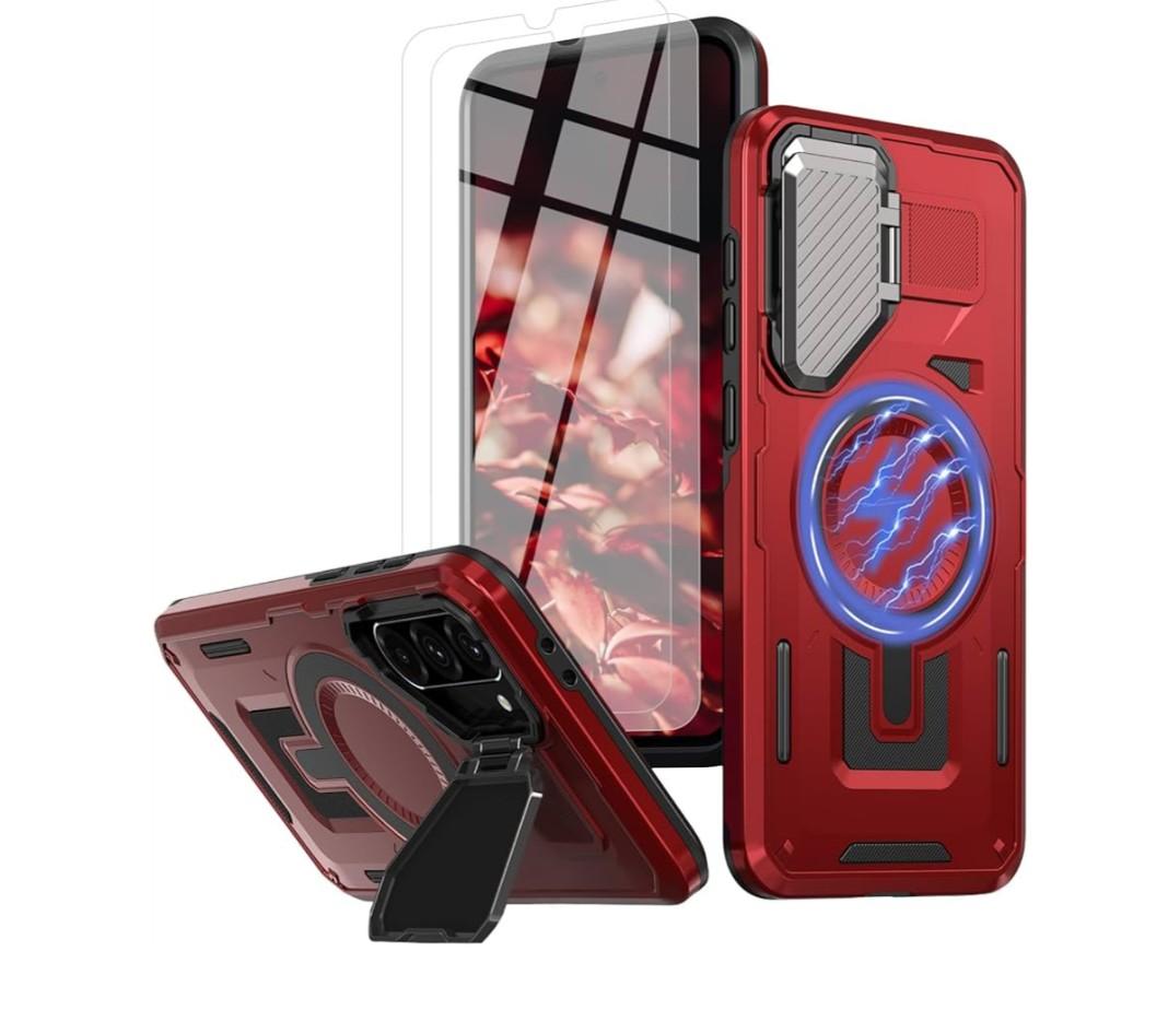 For Samsung Galaxy A36 5G Phone Case Built in Lens Protector [Compatible with Magsafe] [15 FT Military Grade Drop Protection] with 2X Tempered Glass Screen Protector Shockproof Case(Red)
