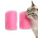 Cat Self Groomer  Wall Corner Grooming Brushes for Cats and Small Pets  Soft Silicone Massage Brush for Shedding Control and Face Rubbing (Pink)