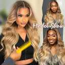 Aisaide Ombre Honey Blonde V Part Wig Body Wave For Black Women Strawberry Glueless Full Head Clip In Half V Shape Wigs No Leave Out Ombre Highlight Wear and Go Glueless Wig 24Inch
