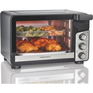 Hamilton Beach Easy View XL Toaster Oven with Sure-Crisp Air Fry, 6 Slice Capacity, Black with Stainless Steel Accents, R31460, 25 liters