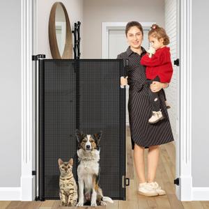 Reinforced 48" Extra Tall Pet Gate with Support Rods, 4 Ft Tall Retractable Baby Gates for Doorways 55" Wide Mesh Dog Gate Indoor Outdoor - Prevent Baby/Pet from Jumping Over, Black
