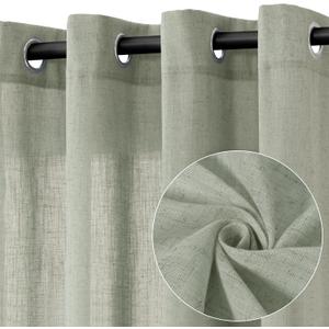 Sage Green Linen Curtains 63 Inch Length 2 Panels for Living Room Bedroom, Light Filtering Sheer Curtains 63 Inches, Elegant Modern Grommet Semi Sheer Soft Privacy Drapes