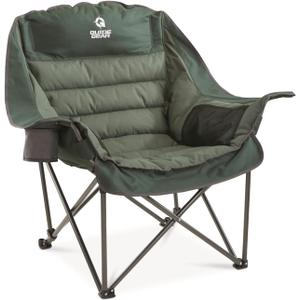 Guide Gear Oversized Extra Large Padded Camping Chair, Portable, Folding, Large Camp Lounge Beach Chairs for Outdoor, Adults, Men and Women, Heavy-Duty 400 Pound Capacity, with Cup Holder Green