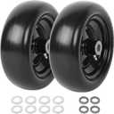 (2-Pack) 9x3.50-4 Flat Free Lawnmower Tire and Wheel Assemblies - PU Tire on Wheel and Adapter Kits with 3.5" Centered Hub, 3/4" Bushings (Black(Smooth Tread))