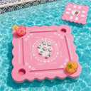 Floating Mahjong Table for Pool, 31.5-Inch Waterproof Double-Sided EVA Game Board with Cup Holders and Pink Hawaiian Wavy Edge for Parties and Game Nights