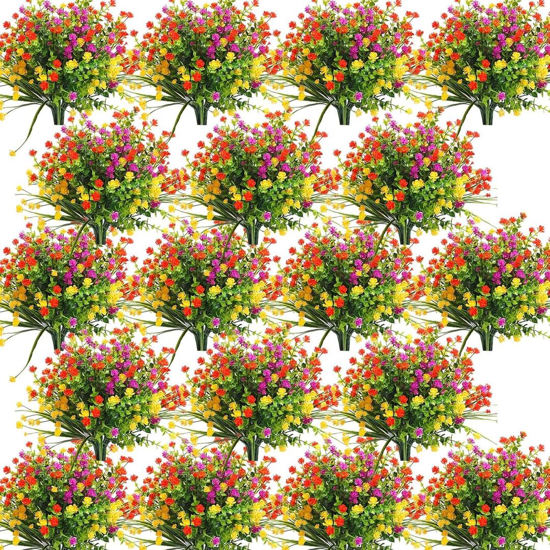 WILLBOND 48 Bundles Artificial Flowers Outdoor,UV Resistant Faux Plastic Plants Greenery Shrubs Flower Bulk for Hanging Planter Porch Window Home Wedding Spring Summer Decor (Bright Color)