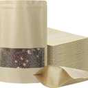 100 Pack Bags, Resealable Bags with Clear Window, Stand-up Bags for Sealing Storage, Scratch Resistant Hand Storage Bags. (Kraft Paper, 4.77.9 Inch)