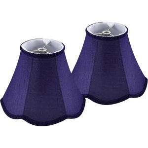 GOSO Set of 2 Small Blue Scalloped Lampshades,4"Top8" Bottom 6.4" High Spider Bell Mini Lamp Shade for Table Lamps/Wall Lamp,Barrel Natural Faux Silk Shade Repalcement,Modern