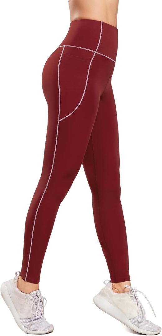 Yvette High Waisted Leggings with Pockets for Women Tummy Control Color Blocking Yoga Pants for Gym Running Workout (L)