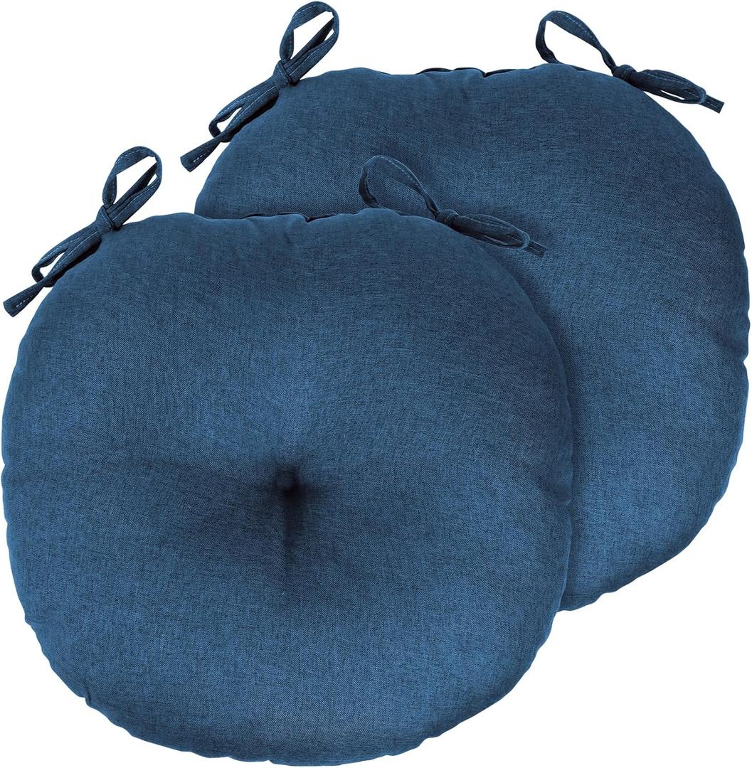 Navy Blue Bistro Chair Cushions Set of 2, Round Seat Chair Pads with Ties for Dining Room Patio