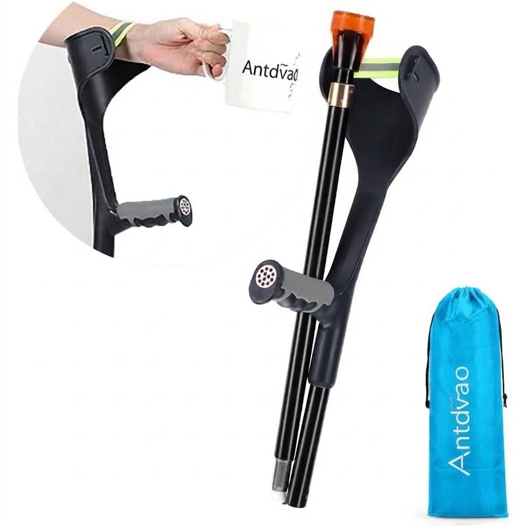Antdvao Forearm Crutch for Adults(x1 Unit) Folding Arm Crutch Women and Men | Single Elbow Crutch for Walking, Anti-Drop Cuff with Rubber Handles, With 10 adjustable buttons, suitable for people with a height of 58inch-72.8inch