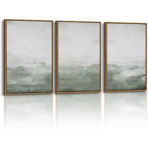 Vaskuro Large Framed Art, Modern Abstract Picture, Sage Green Decor, 3 Pcs, 24"L x 16"W X 3