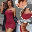 Avidlove Women's Lingerie Sexy Bodycon Nightgown Lace Neckline Babydoll Chemise Cotton Sleepwear Halter Dress Slip (Red, L)