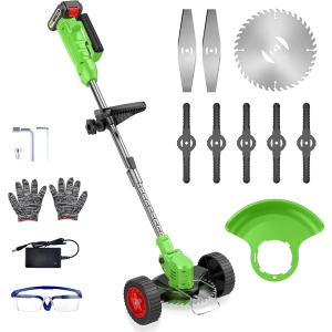 Cordless Lawn Trimmer Weed Wacker - GUIFIN 21V Lawn Mower Grass Edger with One 2.0Ah Li-Ion Battery Powered & 3 Cutting Blade Types, Compact Power Tool for Lawn Yard Work