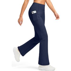 Women's Fleece Lined Pants with Pockets High Waist Thermal Flare Leggings Hiking Yoga Pants for Winter Cold Weather (L)