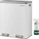 SONGMICS Trash Can, 2 x 8 Gallon (2 x 30 L) Garbage Can for Kitchen, with 15 Trash Bags, 2 Compartments, Plastic Inner Buckets and Hinged Lids, Airtight, White and Gray ULTB60WT