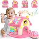Toddler Toys for 1 Year Old Girl Gifts, 12-in-1 Montessori Musical House Toddler Learning Toys for 1-2, 1st First Birthday Gifts Baby Girl Boy Gift Toys 6-12 12-18 Months, Pink