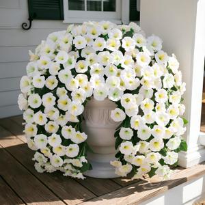 florisso ArtificialFlowers for Outdoor Decor, 2 Pcs Fake Silk White Morning Glory Long Vines UV Resistant Look Real for Home Porch Patio Balcony Planter Decoration